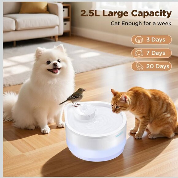 Cat Water Fountain, 2.5L Quiet and Easy to Clean  Drop Design with LED Light, El - Picture 2 of 7